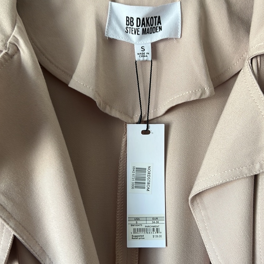 SOLD NWT BB Dakota by Steve Madden Parchment Trench Coat Size Small Reg. $139 - Picture 8 of 11